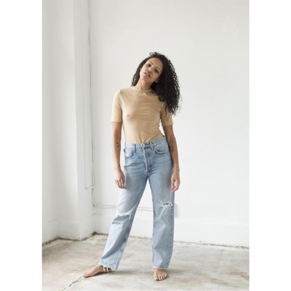 Agolde 90’s Jeans Light Wash Button Fly 100% Organic Cotton High Waist Sz 23 - Picture 3 of 16